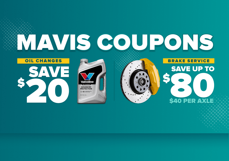 Evergreen banner: Oil changes save $20 with a Valvoline product, brakes service save up to $80 ($40 per axle), on teal background.